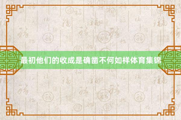 最初他们的收成是确凿不何如样体育集锦