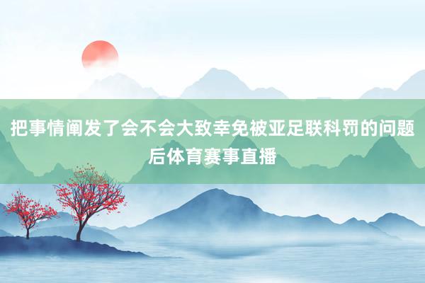 把事情阐发了会不会大致幸免被亚足联科罚的问题后体育赛事直播